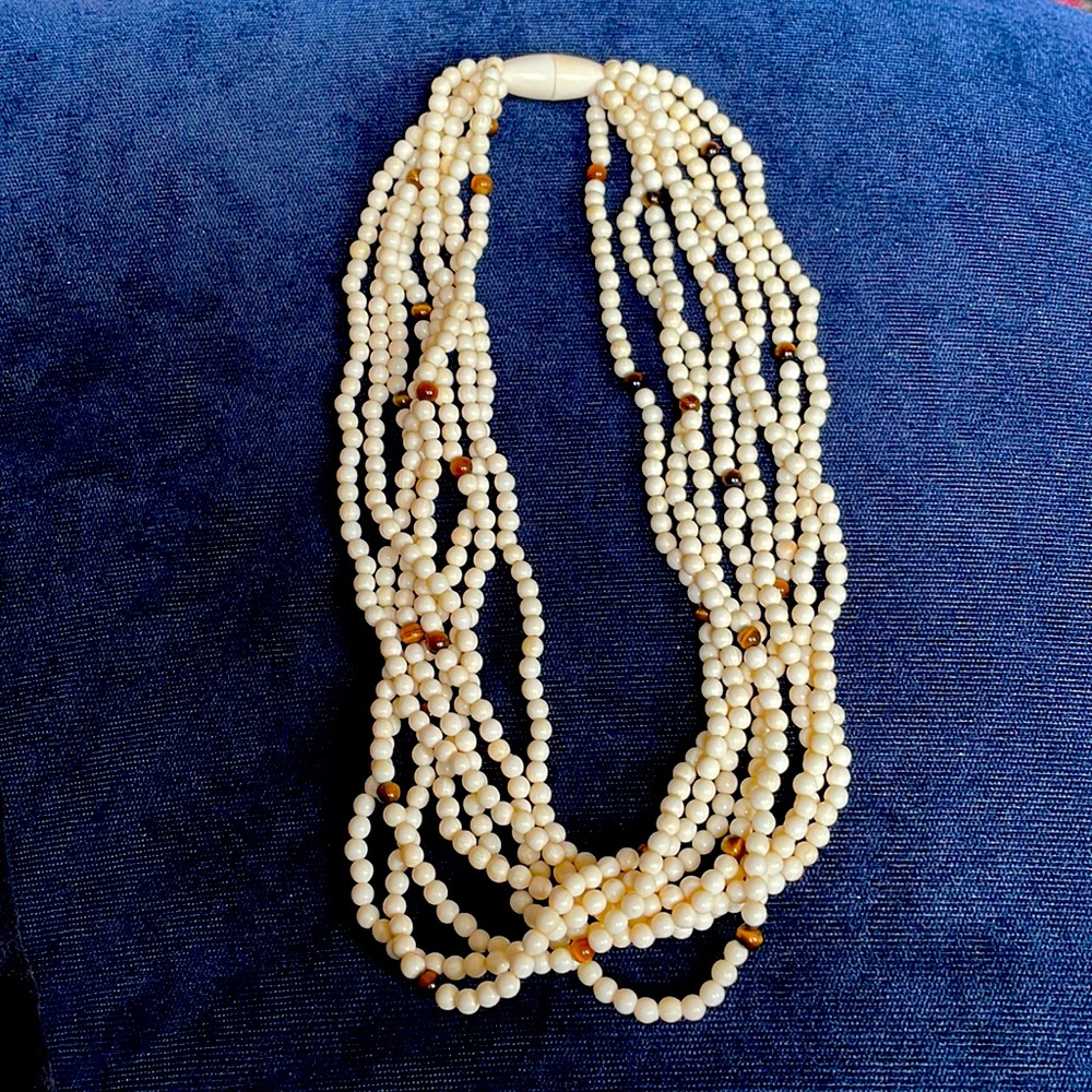 Ivory and tiger’s eye beaded choker necklace, vintage.